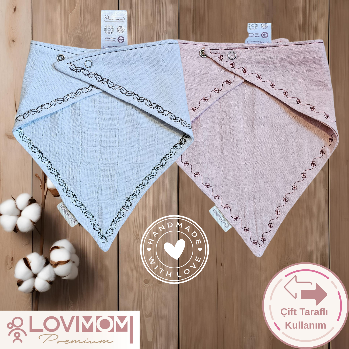 2 Pack Premium 100% Cotton Extra Soft 2 Layer Muslin Baby Scarf Drool & Bib 3 Snaps Pinkone + Bright