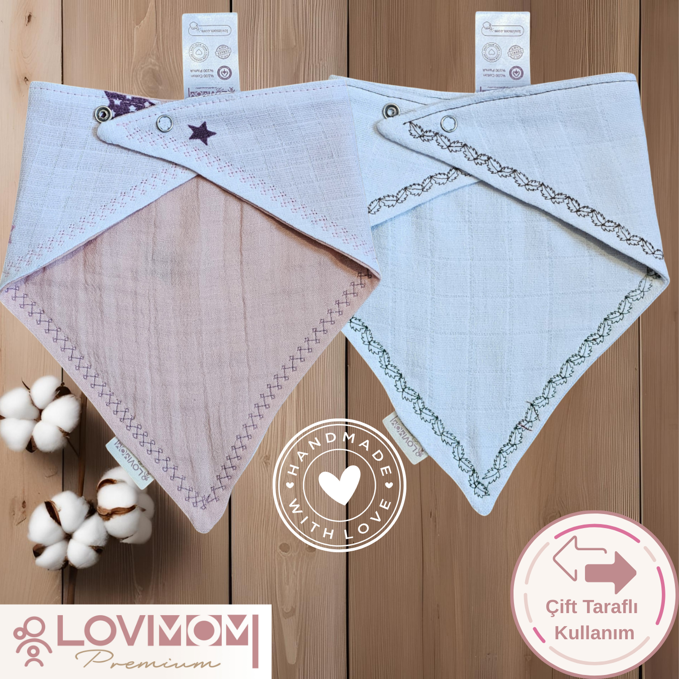 2 Pack Premium 100% Cotton Extra Soft 2 Layer Muslin Baby Scarf Drool & Bib 3 Snap Star + Bright