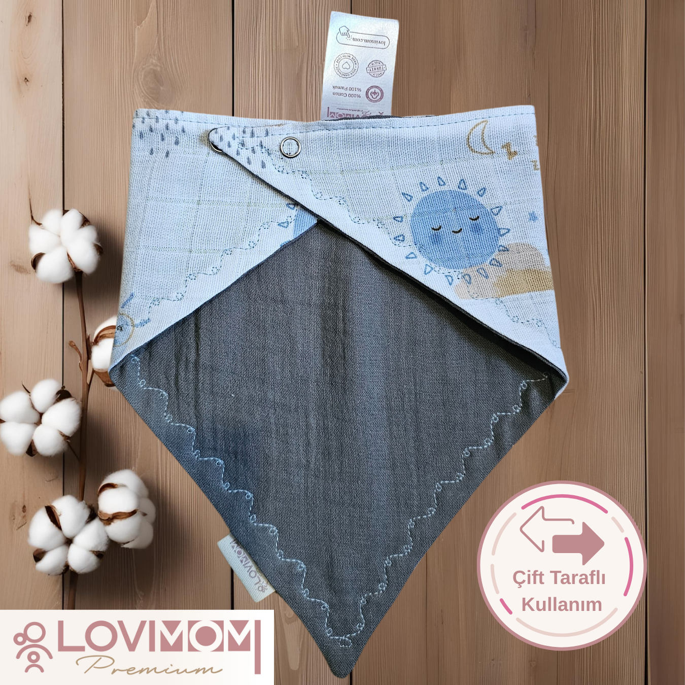 Premium 100% Cotton Extra Soft 2 Layer Muslin Baby Scarf Drool & Bib 45cm 3 Snap Sunshine
