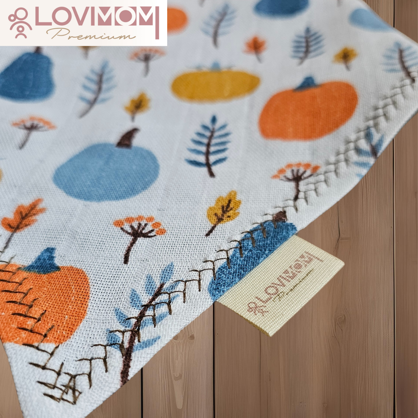 Premium 100% Cotton Extra Soft 2 Layer Muslin Baby Scarf Drool & Bib 45cm 3 Snap Pumpkin