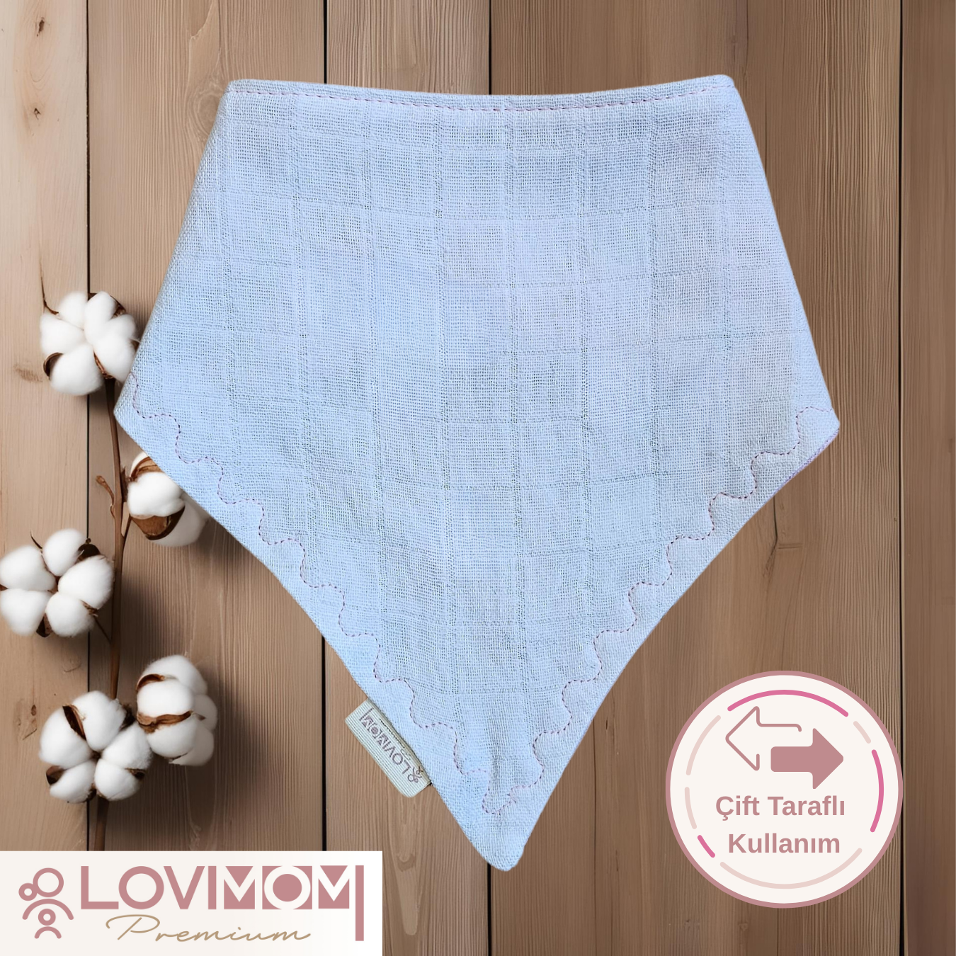 Premium 100% Cotton Extra Soft 2 Layer Muslin Baby Scarf Drool & Bib 45cm 3 Snaps Dream