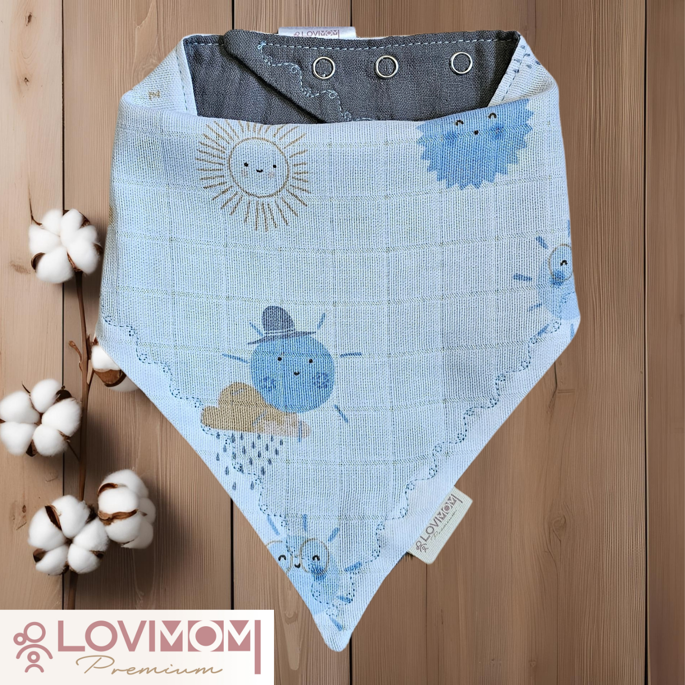 Premium 100% Cotton Extra Soft 2 Layer Muslin Baby Scarf Drool & Bib 45cm 3 Snap Sunshine