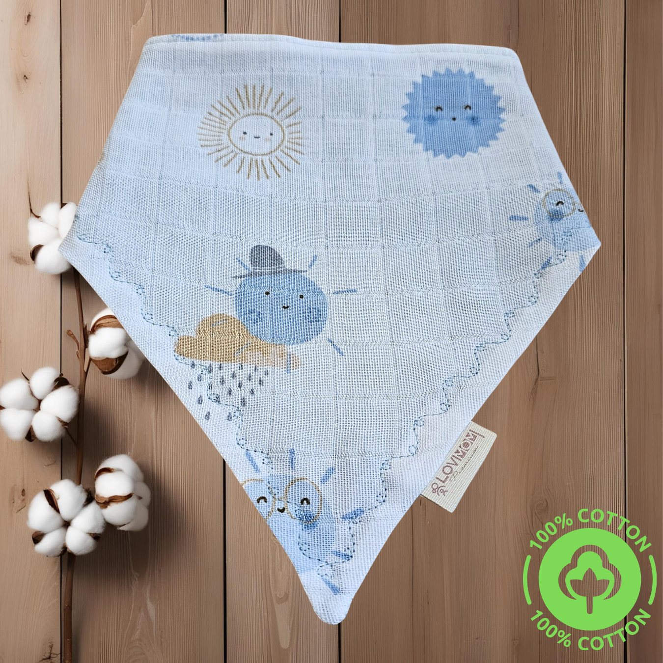 2 Pack Premium 100% Cotton Extra Soft 2 Layer Muslin Baby Scarf Drool & Bib 3 Snap Sunshine + Sailor
