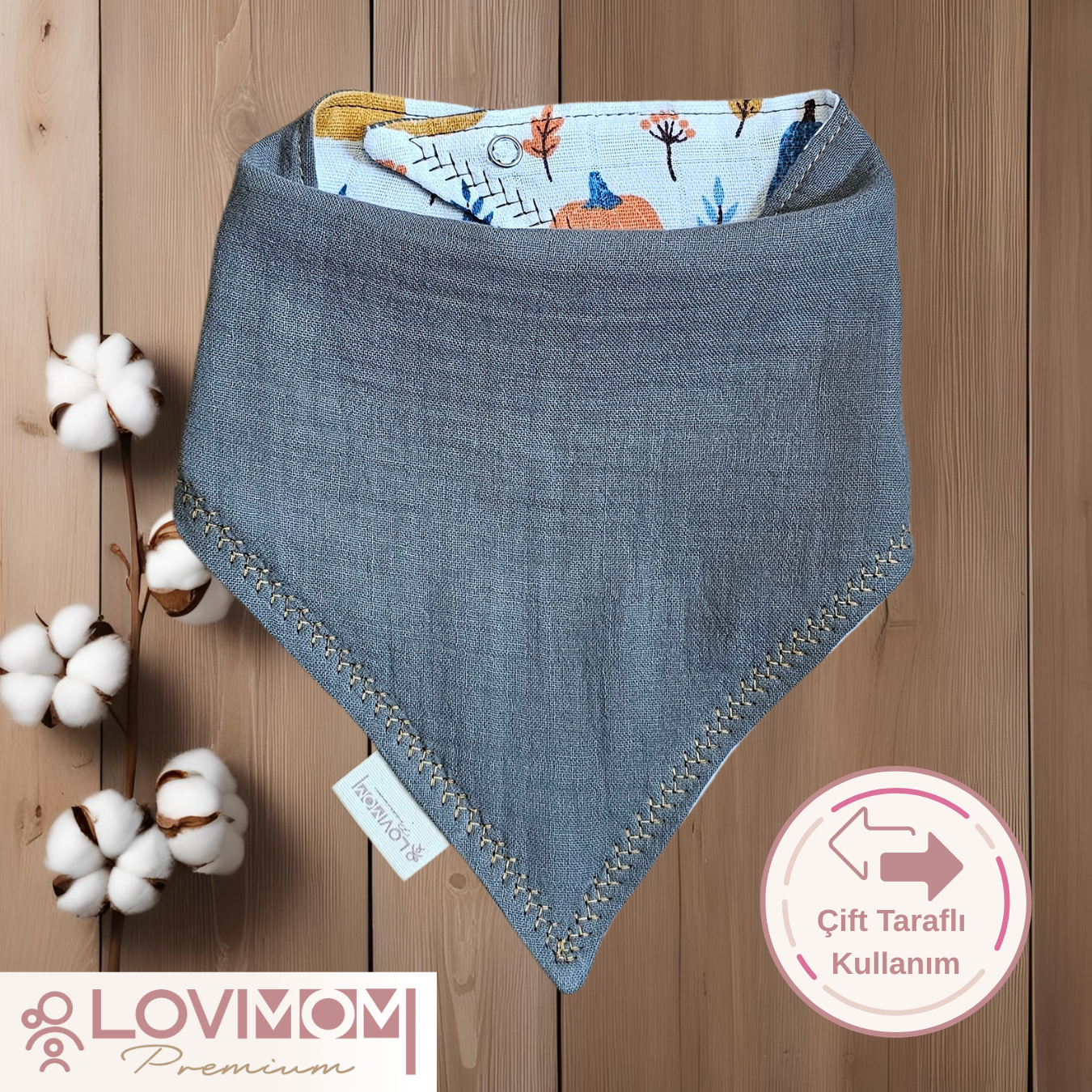 2 Pack Premium 100% Cotton Extra Soft 2 Layer Muslin Baby Scarf Drool & Bib 3 Snap Pumpkin + Sailor