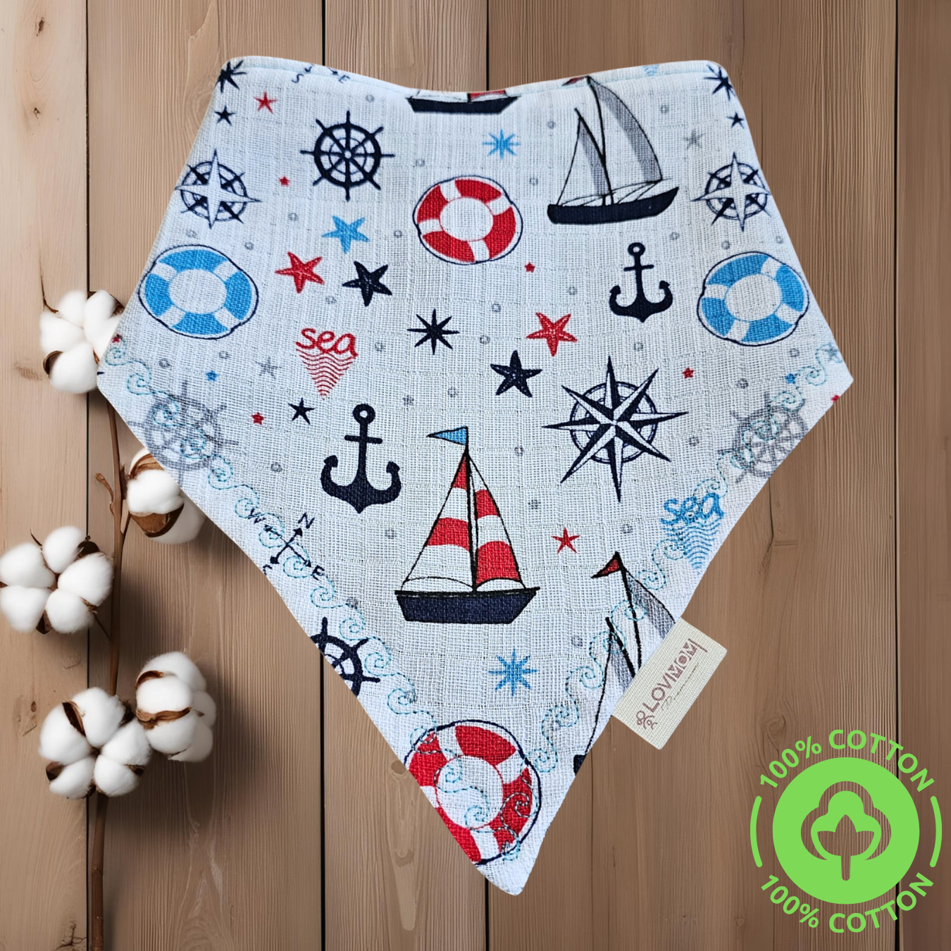 2 Pack Premium 100% Cotton Extra Soft 2 Layer Muslin Baby Scarf Drool & Bib 3 Snap Sunshine + Sailor