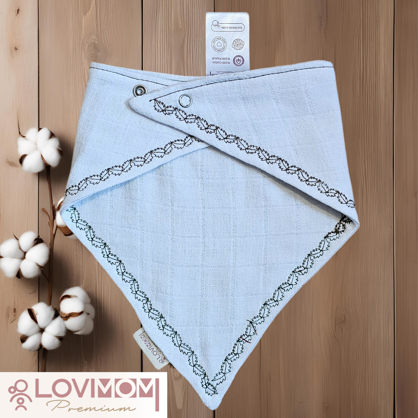 Premium 100% Cotton Extra Soft 2 Layer Muslin Baby Scarf Drool & Bib 45cm 3 Snaps Bright