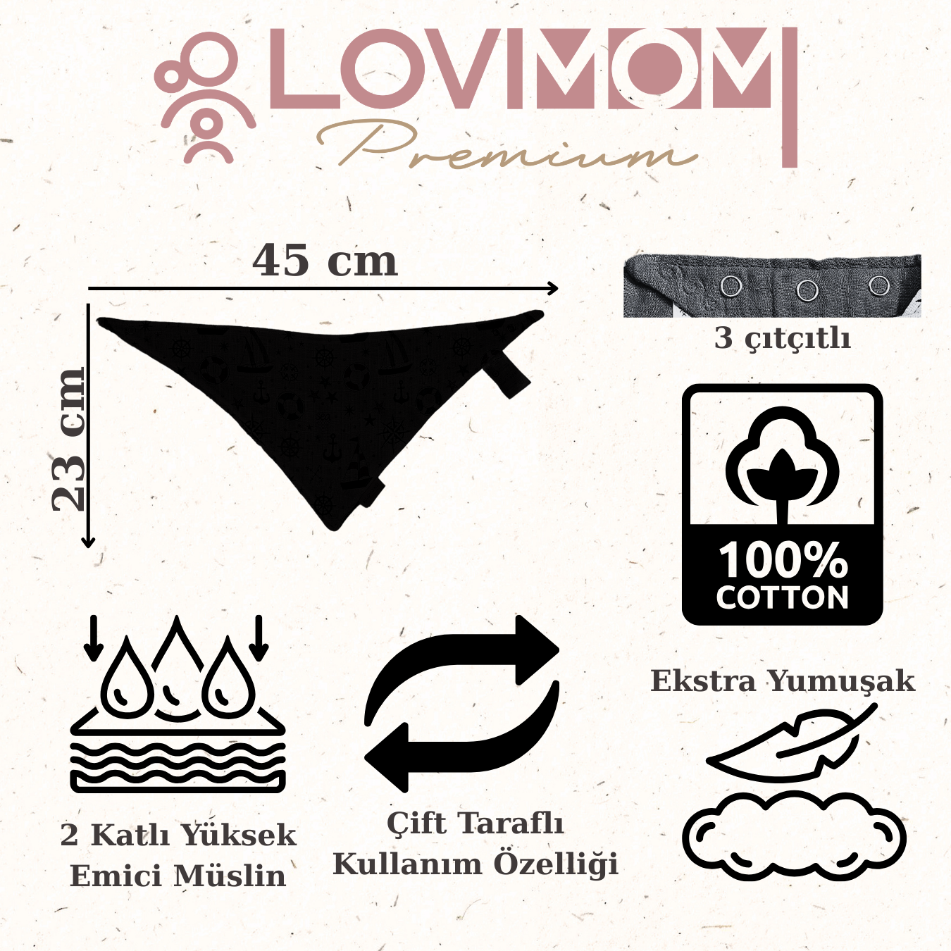 2 Pack Premium 100% Cotton Extra Soft 2 Layer Muslin Baby Scarf Drool & Bib 3 Snap Pumpkin + Sailor