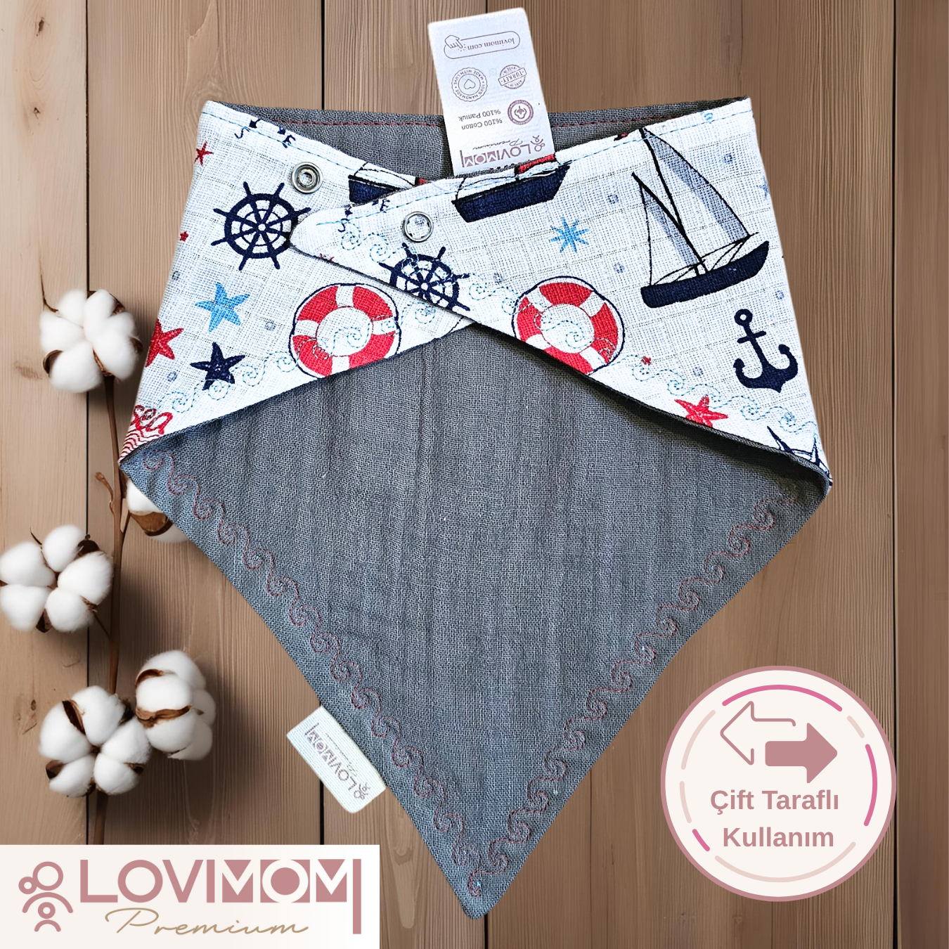 Premium 100% Cotton Extra Soft 2 Layer Muslin Baby Scarf Drool & Bib 45cm 3 Snap Pumpkin