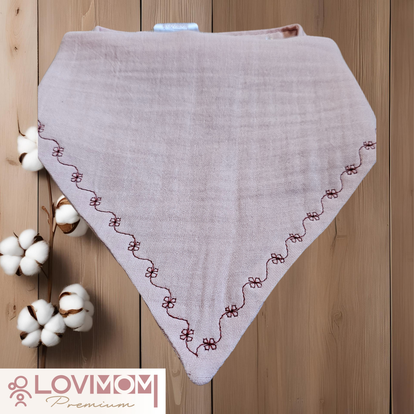 Premium 100% Cotton Extra Soft 2 Layer Muslin Baby Scarf Drool & Bib 45cm 3 Snaps Pinkone