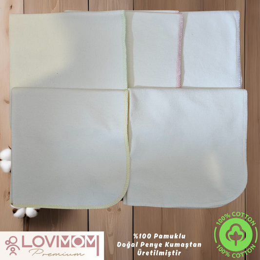 %100 Pamuk Penye Bebek Ağız Mendili 5’li Set Ekstra Yumuşak, Büyük Boy Salya Mendili 28x28 cm