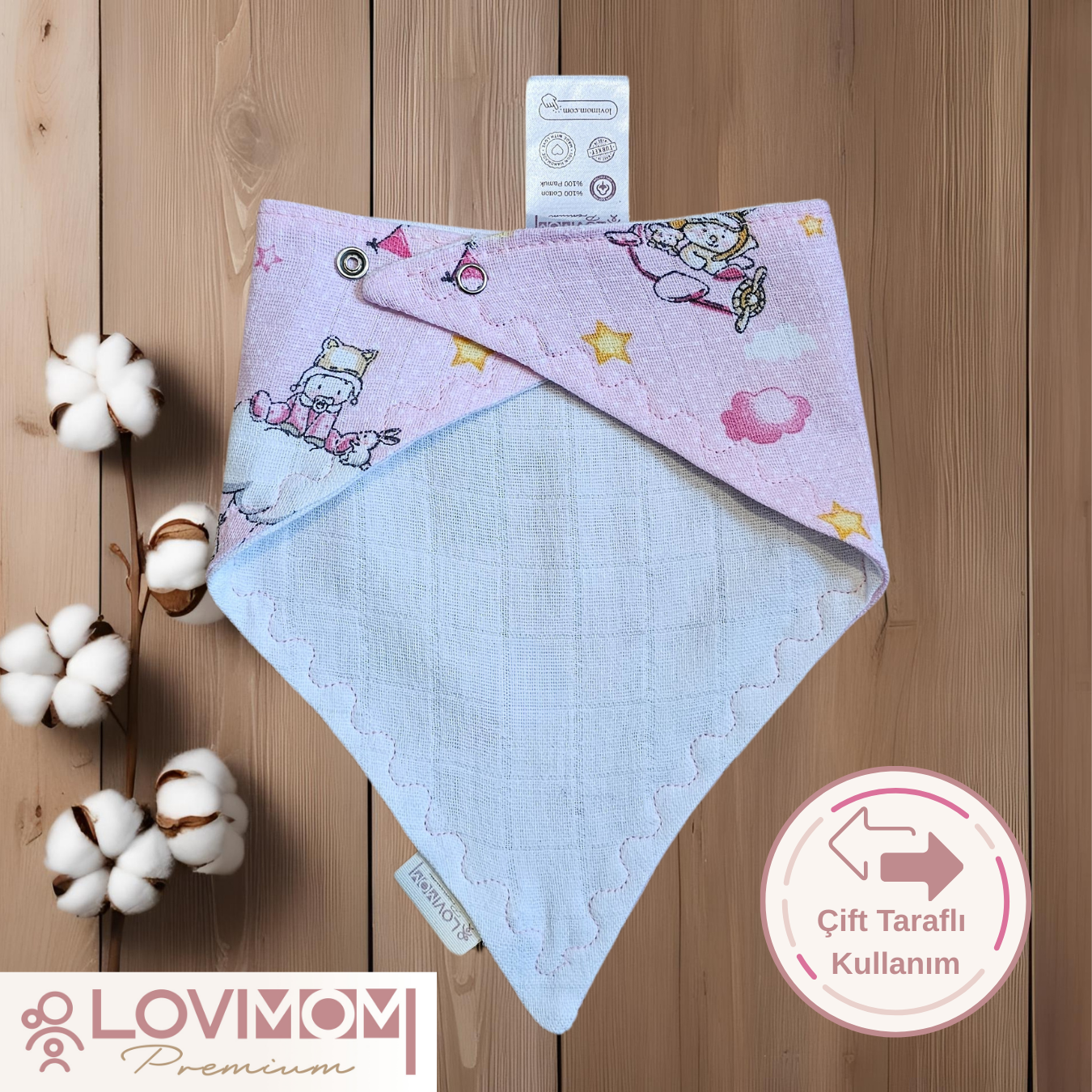 Premium 100% Cotton Extra Soft 2 Layer Muslin Baby Scarf Drool &amp; Bib 45cm 3 Snaps Dream