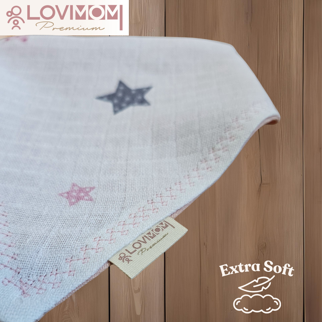 2 Pack Premium 100% Cotton Extra Soft 2 Layer Muslin Baby Scarf Drool &amp; Bib 3 Snap Star + Bright