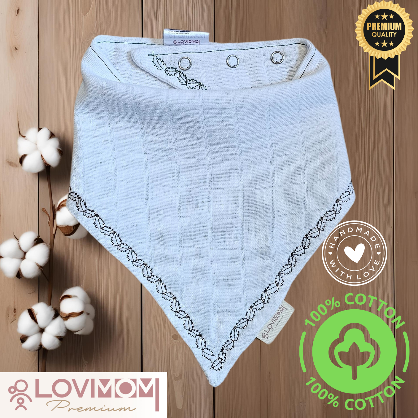 Premium 100% Cotton Extra Soft 2 Layer Muslin Baby Scarf Drool &amp; Bib 45cm 3 Snaps Bright