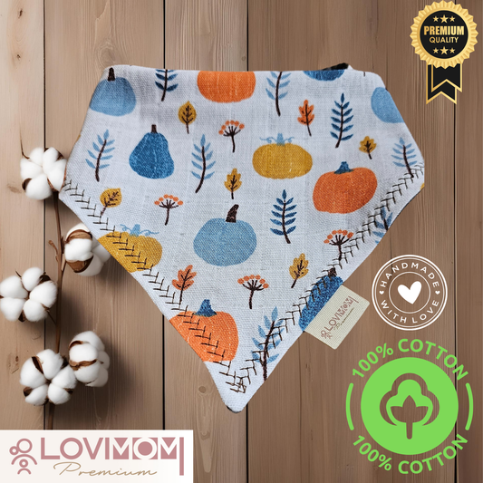 Premium 100% Cotton Extra Soft 2 Layer Muslin Baby Scarf Drool &amp; Bib 45cm 3 Snap Pumpkin