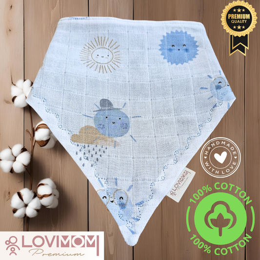 Premium 100% Cotton Extra Soft 2 Layer Muslin Baby Scarf Drool &amp; Bib 45cm 3 Snap Sunshine
